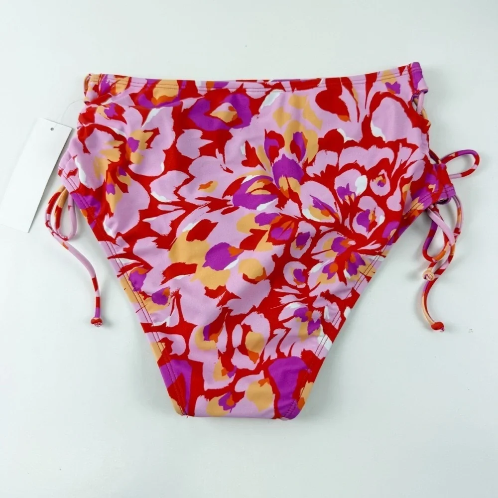 Salt + Cove Bikini Bottom Juniors Size Medium Red Pink Floral Side Tie Swim NWT